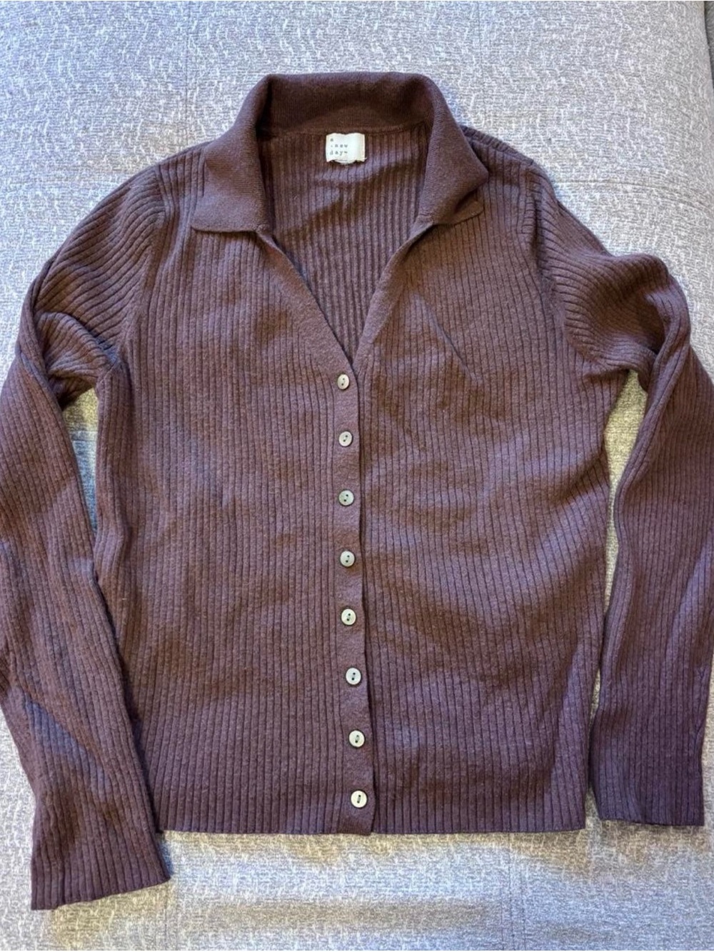 a new day Brown Ribbed Button-Front Cardigan Collared